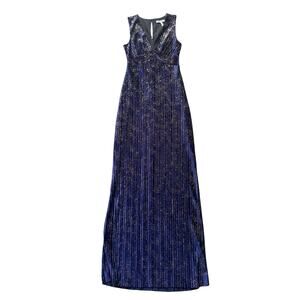 BCBGENGERATION Women's/Teen Navy Dress with Gold Flecks Size 4 Deep V Maxi